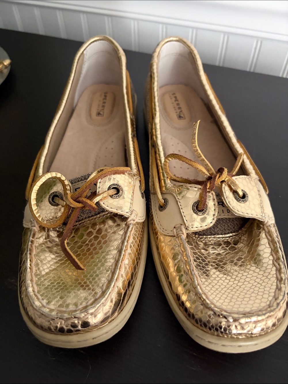 Sperry Metallic Gold Snake-Texture Boat Shoes for Women